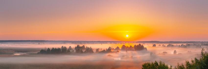 Amazing sunrise sunset over misty landscape sceni 2023 11 27 05 08 09 utc