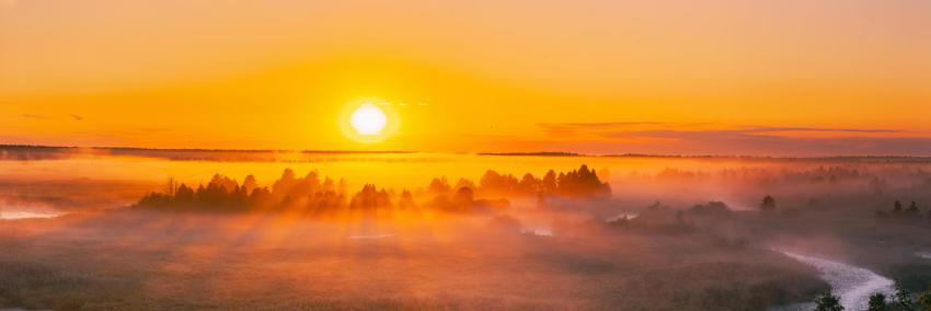 Amazing sunrise over misty landscape 2023 11 27 05 12 13 utc