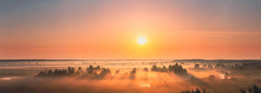 Amazing sunrise sunset over misty landscape sceni 2023 11 27 05 34 01 utc