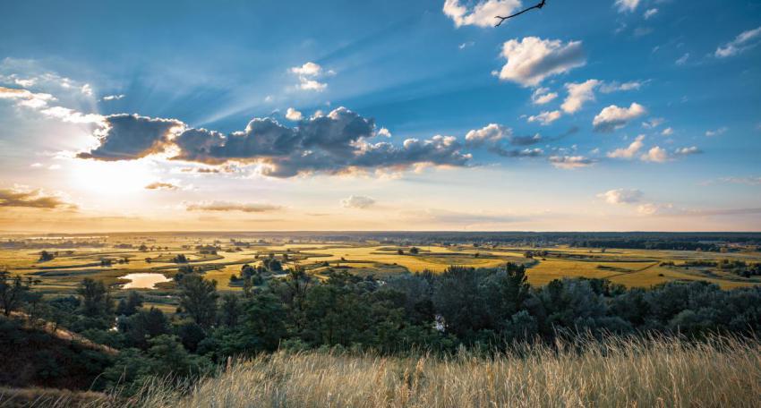 Panoramic landscape of nature from hill sunset 2023 11 27 05 34 39 utc