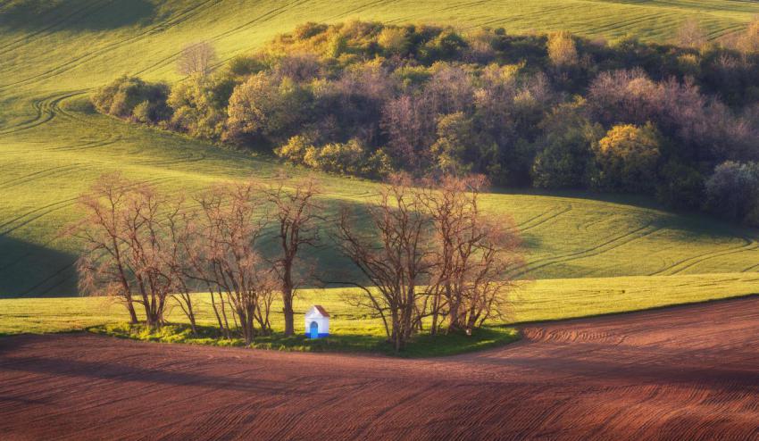 Spring landscape with amazing chapel in green fiel 2024 12 02 18 15 12 utc