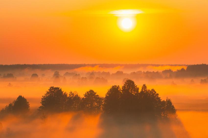 Amazing sunrise sunset over misty landscape sceni 2023 11 27 05 22 48 utc