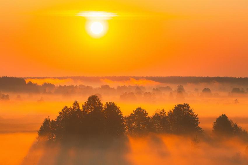 Amazing sunrise sunset over misty landscape sceni 2023 11 27 05 22 47 utc