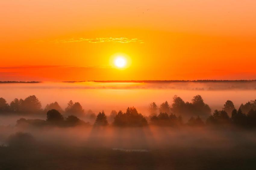 Amazing sunrise over misty landscape scenic view 2023 11 27 05 26 30 utc