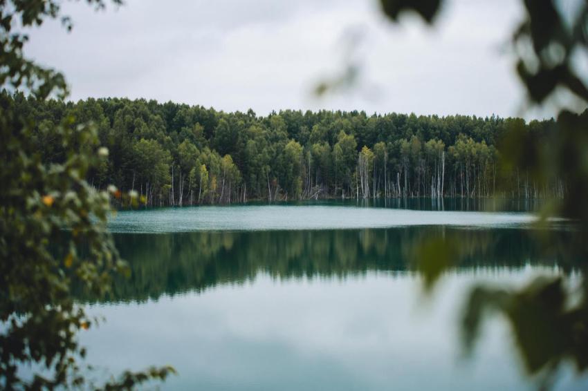 Beautiful blue lake in a forest reflecting in a wa 2024 11 01 13 13 18 utc