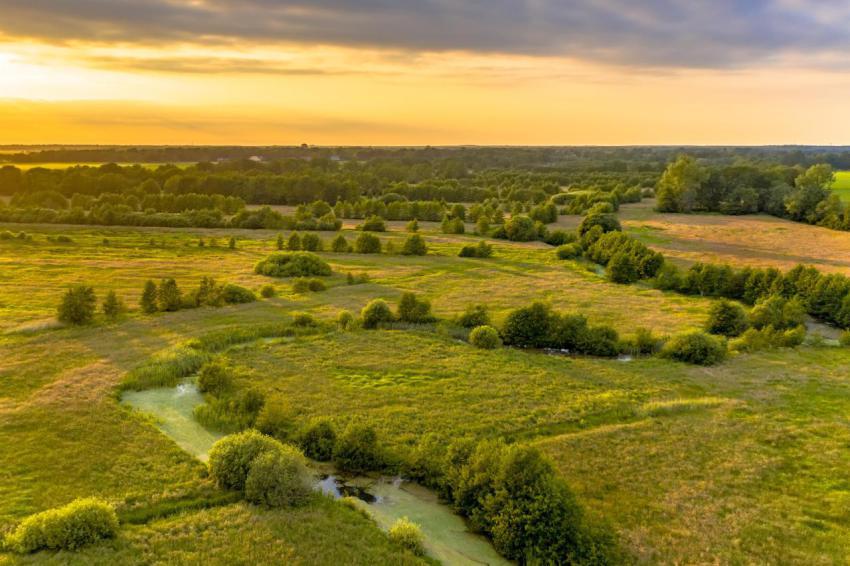 Aerial view of green grassland river valley 2023 11 27 04 54 15 utc