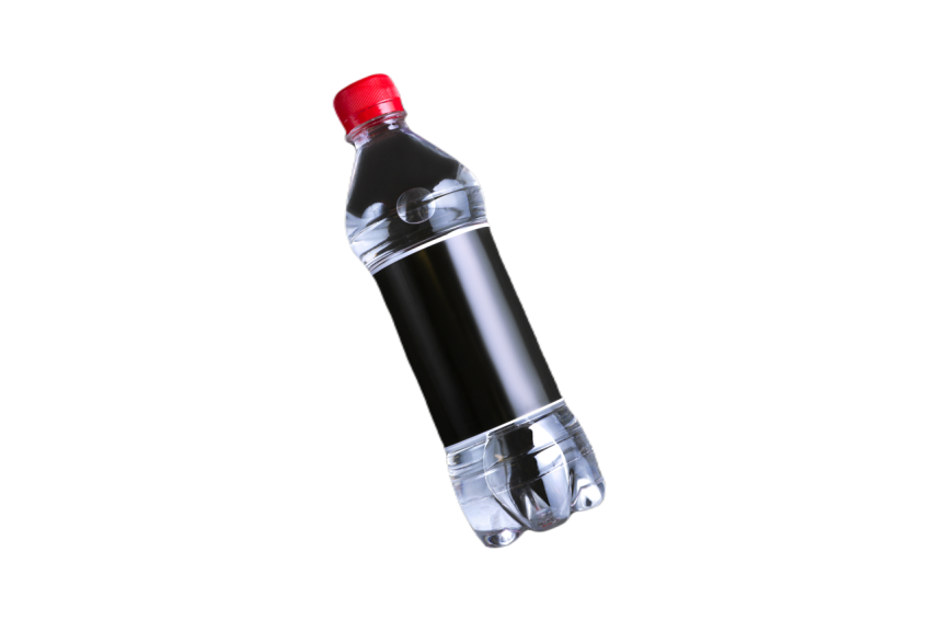 Plastic bottle of water with black label and red c 2025 01 08 15 16 57 utc