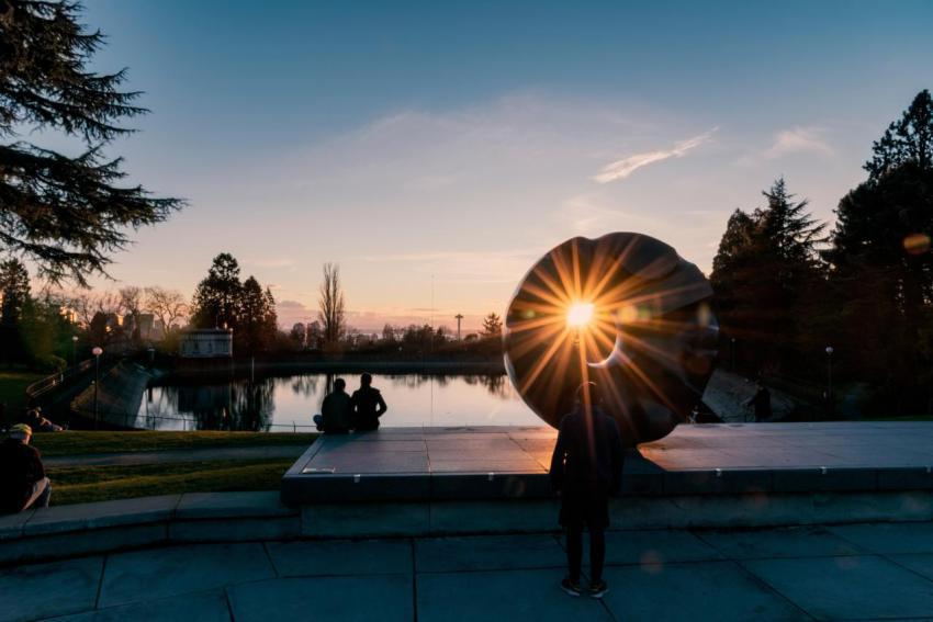 The black sun sculpture at volunteer park at sunse 2023 11 27 04 55 00 utc