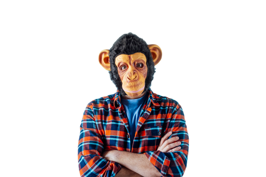 Man in monkey mask gesturing 2023 11 27 05 18 29 utc
