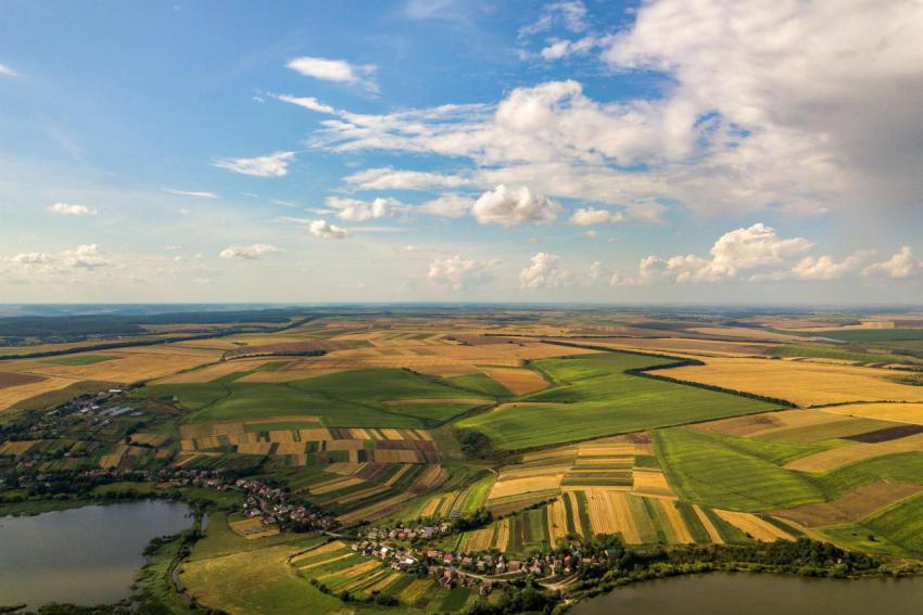 Aerial rural landscape with yellow patched agricul 2024 12 06 03 02 27 utc