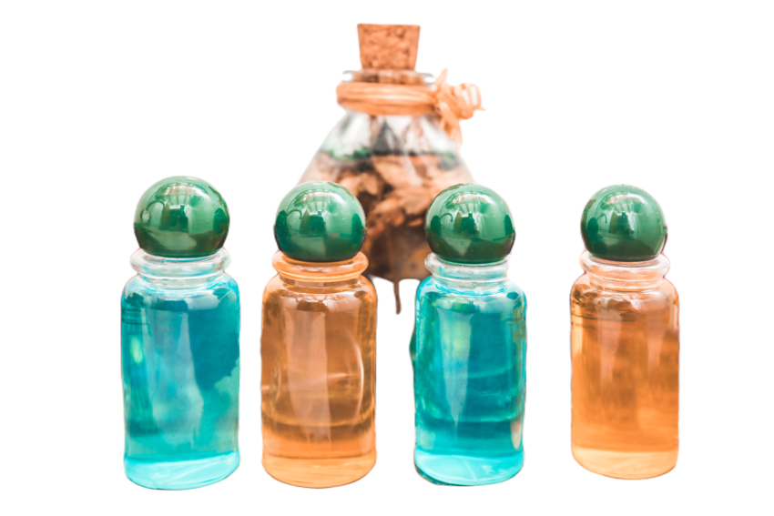 Selective shot of flacons of essential oils under 2023 11 27 05 11 44 utc