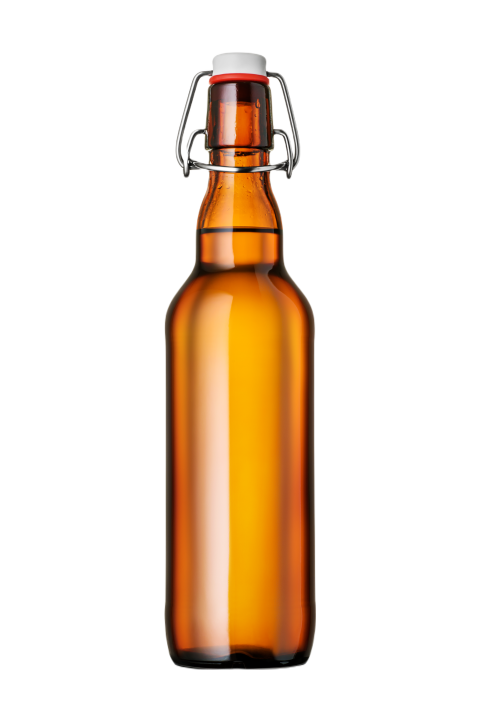 Brown beer bottle golden crown cap isolated on whi 2023 11 27 04 52 56 utc